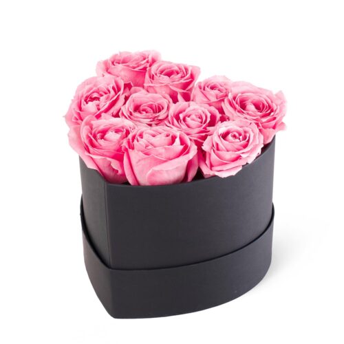 Siyah Kalp Kutuda Pembe Gül